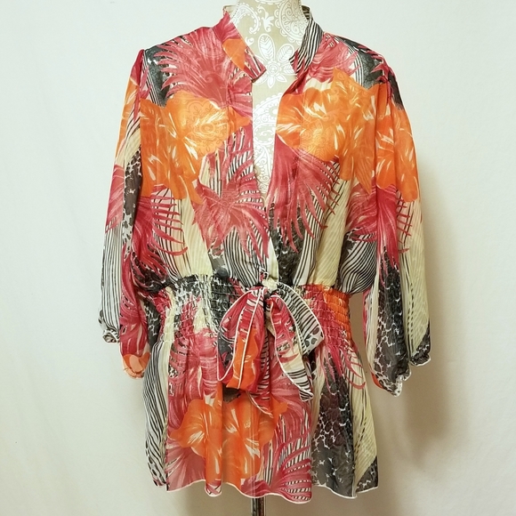 Lane Bryant Tops - Lane Bryant Sheer Over-Shirt Faux Tie Sz 18/20